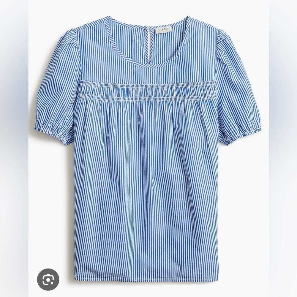 J. Crew Blue and White Striped Smocked Yoke Blouse - Size Small